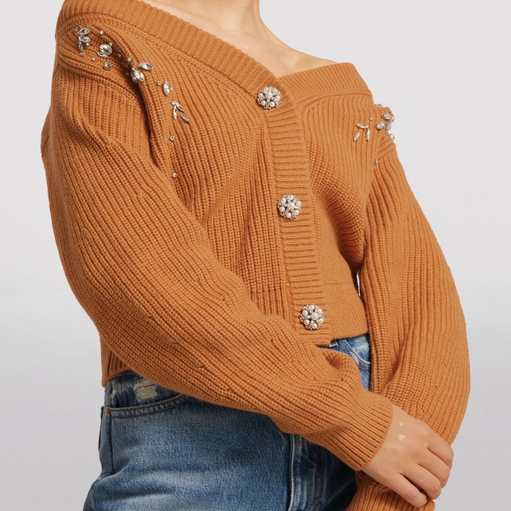 Self-Portrait Diamante Embellished Rib Knit Cardigan XL